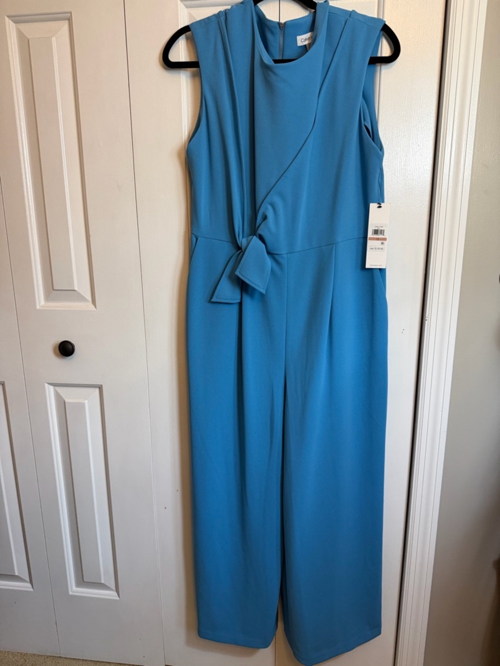 NWT Calvin Klein Sleeveless Turquoise Jumpsuit with Waist Knot 12